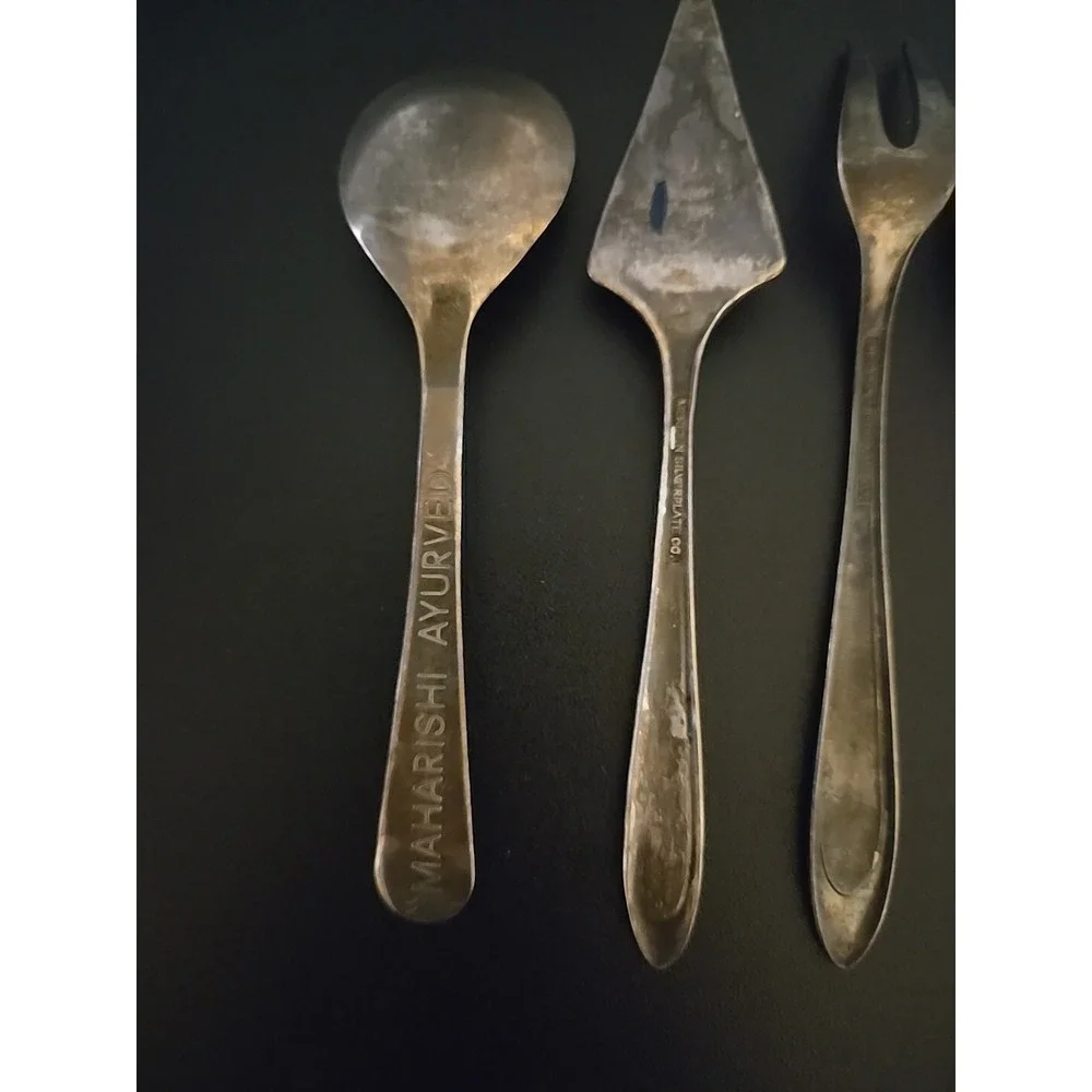 Lot Of 6 Various Silverplated Flatware Spoons Forks w 2‎ Stainless Steel Spoons